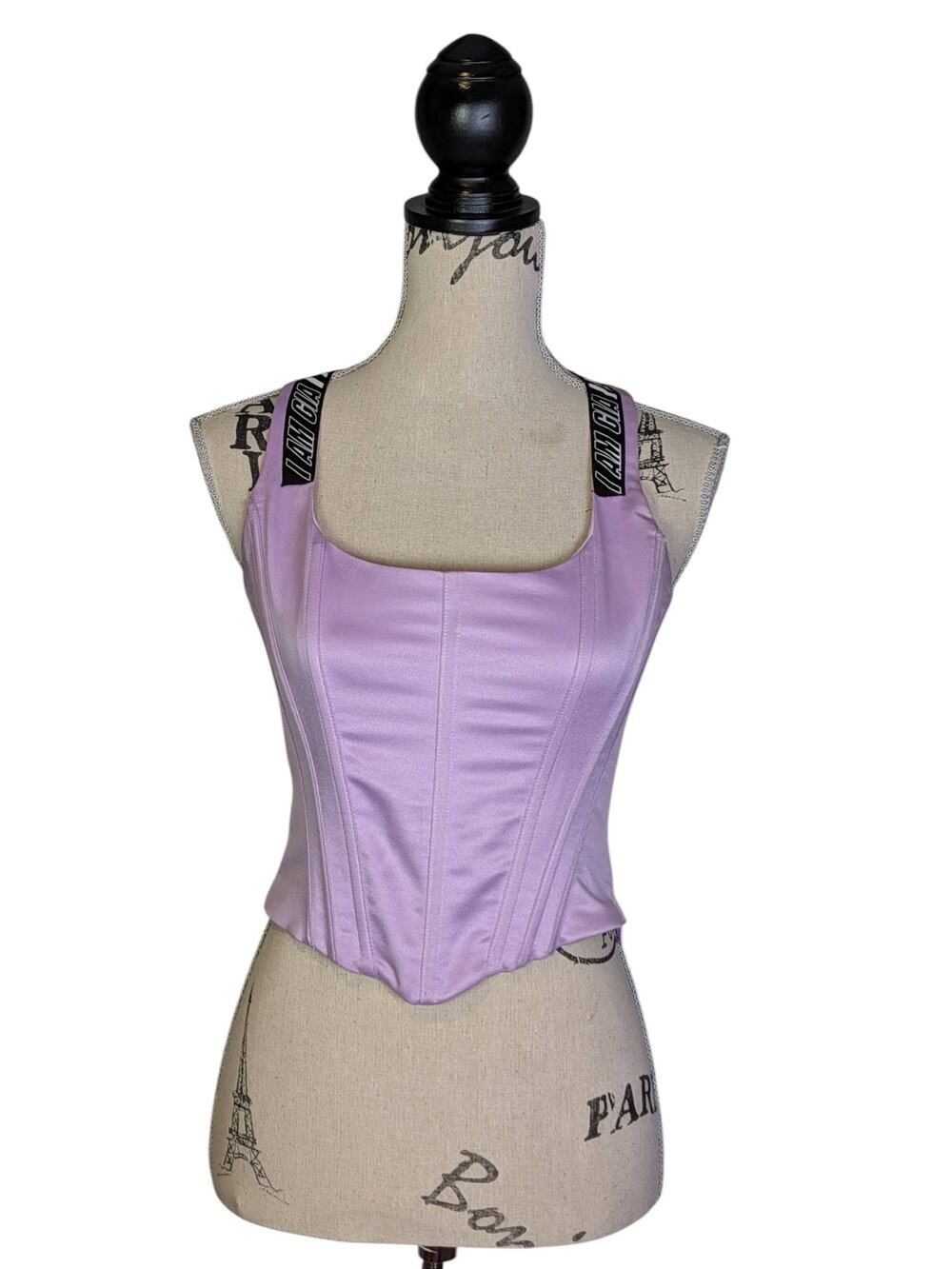 I.AM.GIA Corset Top Purple Blokette Sporty Lace Up Back Size M